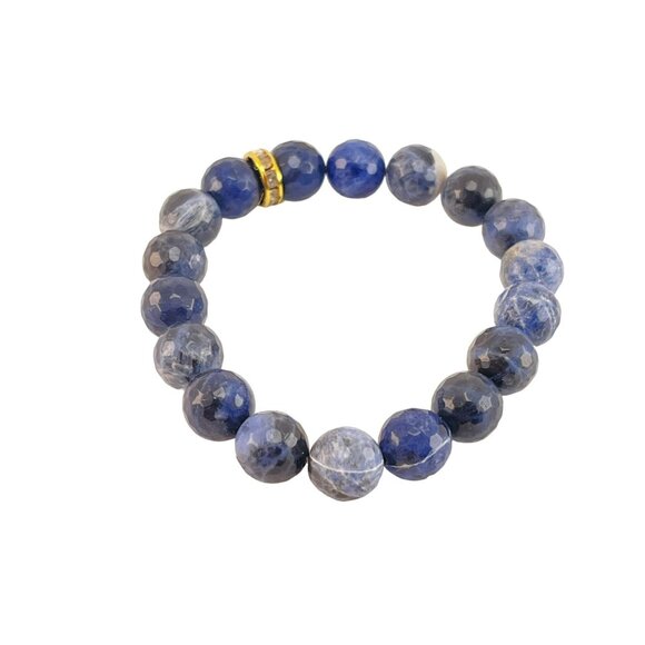 Sisco Berluti Sodalite Stretch Bracelet Facited Stones with Rhinestone Accent - Picture 1 of 9